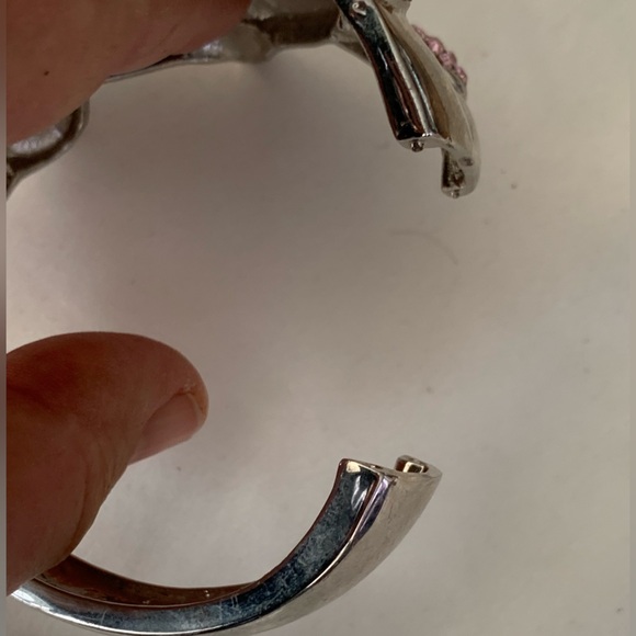 Turtle Fashion Pink Rhinestone Dressy Party Bangle Hinged Clamper Bracelet - Picture 6 of 12